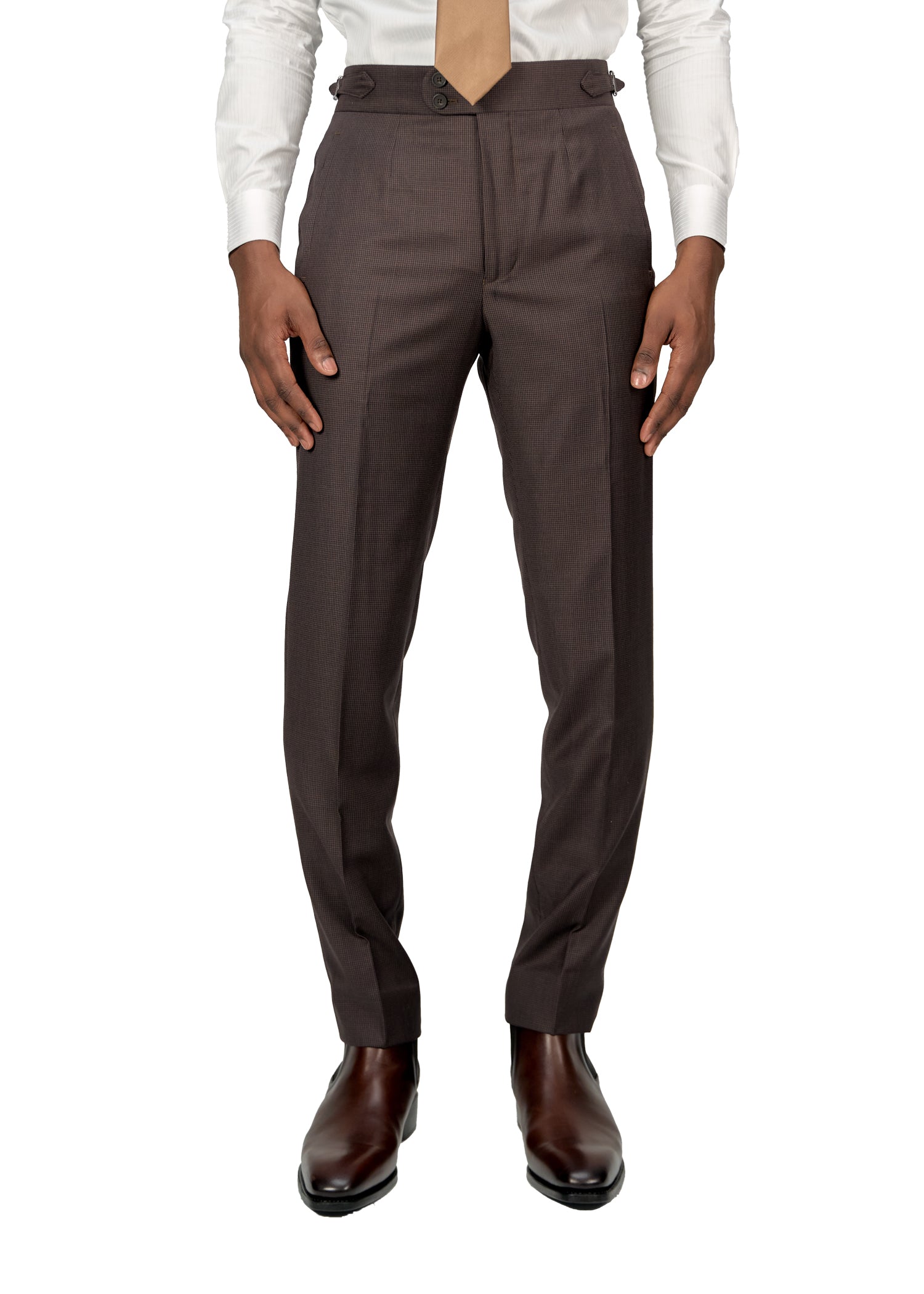 Dark Brown Checkered Tailored Fit Milano Suit